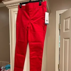Red pants- mid rise pull-on skinny. Size 6PR